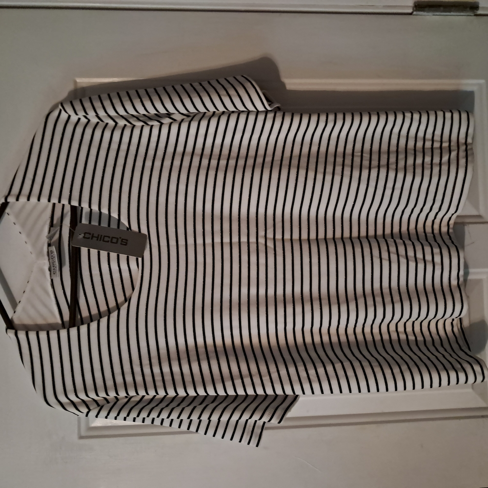 Chico's Black and White Striped Top